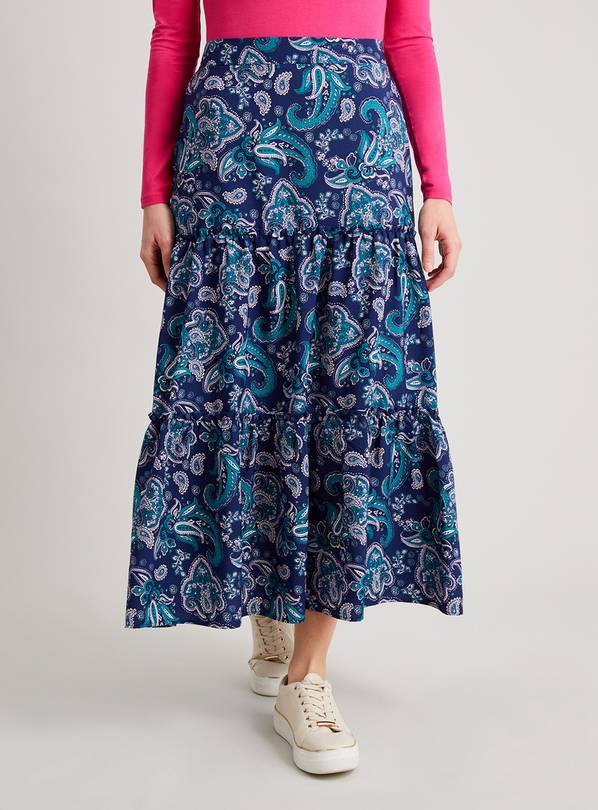 Navy Paisley Tiered Skirt - 8